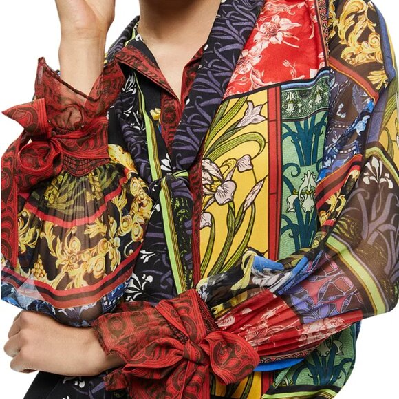 Alice + Olivia Lloyd Silk Tie Neck Blouse Long-Sleeve - Picture 1 of 6